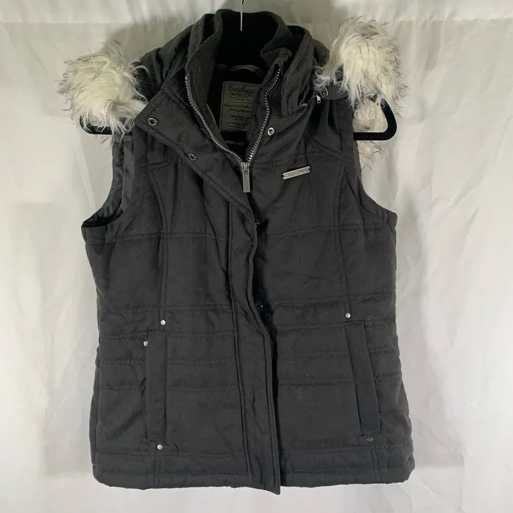 Craghoppers Vest Women's 6 Full Zip Hooded Zip Pockets Faux Fur Sleeveless